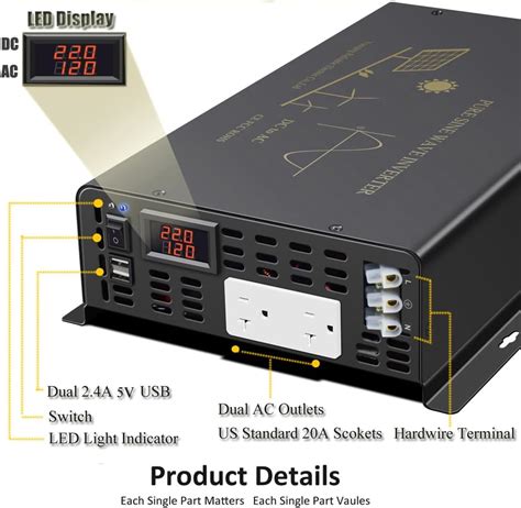 Inversor De Corriente De Onda Sinusoidal Pura De 3000 W 24 VCC A 120