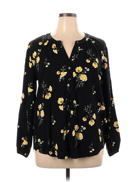 Old Navy 100 Rayon Black Long Sleeve Blouse Size Xl 54 Off Thredup