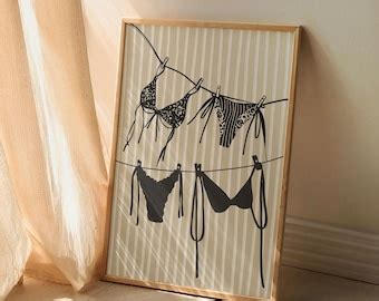 Bikini On Clothesline Print College Apartment Decor Coastal Beachy Dorm Room Posters Trendy