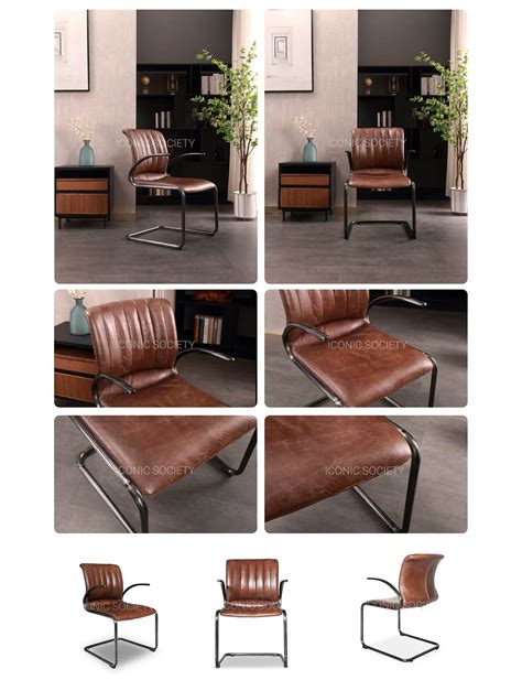 Industrial Leather Dining Chair Metal Frame Mexico Brown Director