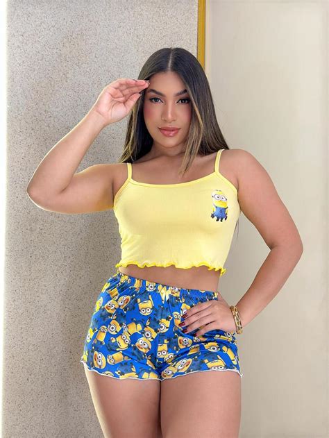 Pijama Bloguerinha Slim L Amarelo Azul Imp Rio Lingerie