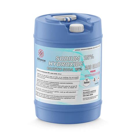 Sodium Hydroxide 25 Acs Grade 15 Gallon Drum Used In Analytical Chemistry Applications