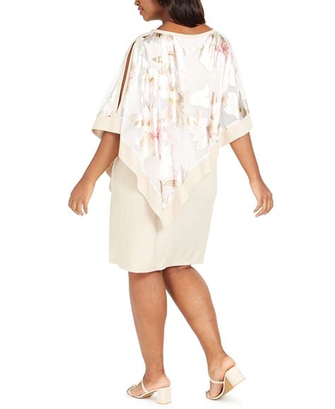 R And M Richards Plus Size Metallic Floral Print Cape Dress Macys