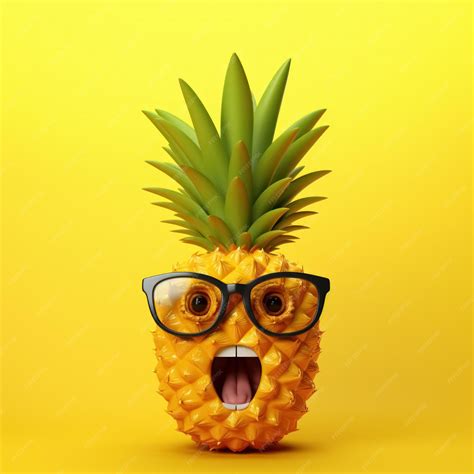 Premium AI Image | Alive pineapple with face in glasses and surprised