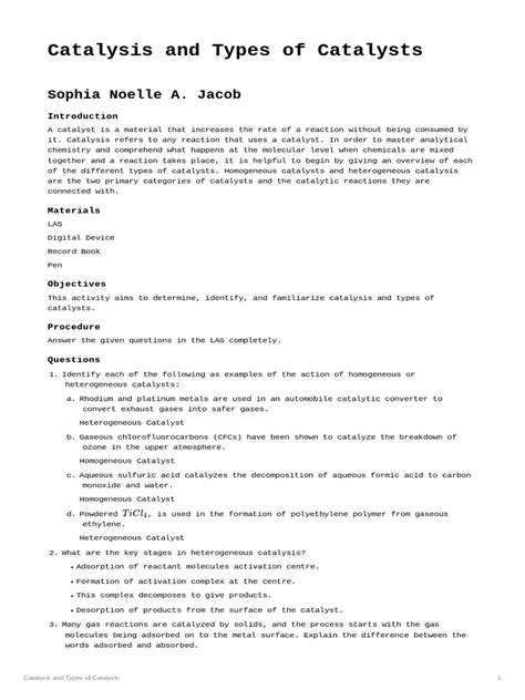 Catalysis and Types of Catalysts | PDF | Catalysis | Heterogeneous Catalysis