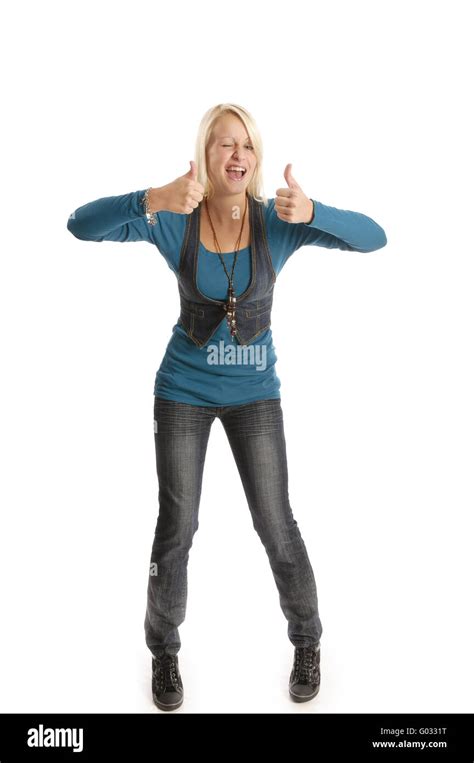 Sexy Blonde Teenager M Dchen Bekommt Daumen Hoch Geste Stockfotografie Alamy