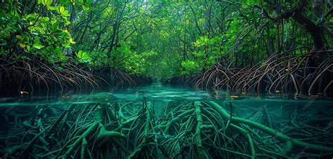 dense mangrove forest  tangled roots provide  nursery
