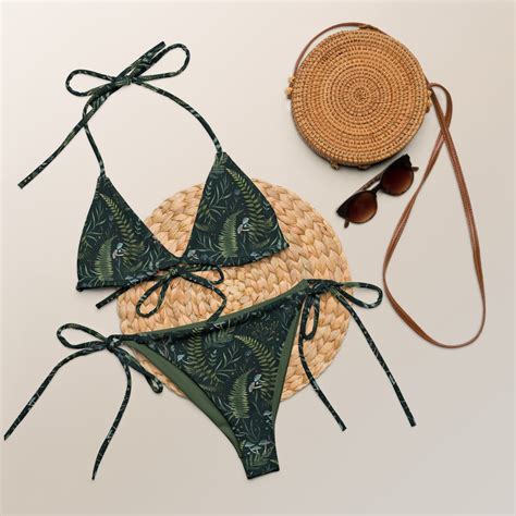 Fern Recycled String Bikini Forestcore Swimming Suit Witchy Bathing Suit With Fern And