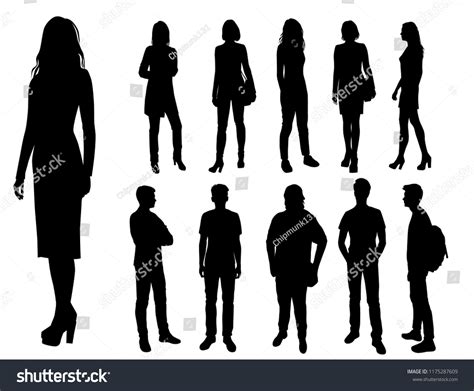 Vector Silhouettes Men Women Standing Different Stock Vector Royalty