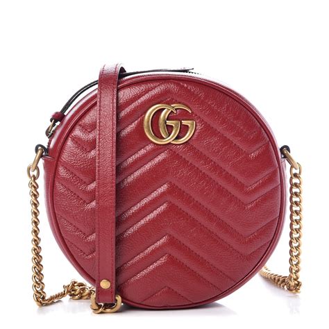 GUCCI Calfskin Matelasse Mini GG Marmont Round Shoulder Bag Hibiscus