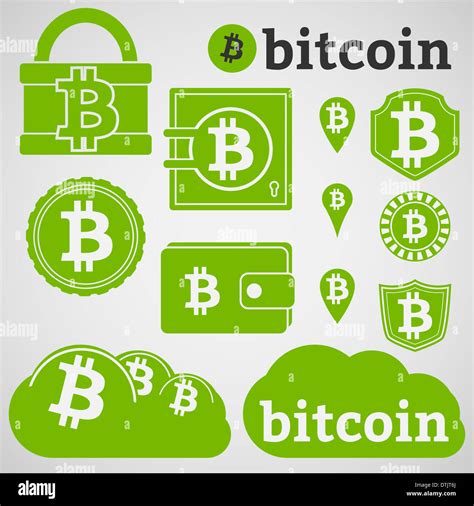 Set of icons with letter B, symbol of bitcoin. Padlock, wallet, coin ...