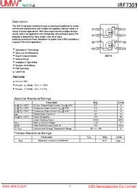 IRF7301TR, Транзистор 2N-MOSFET 20В 5.2А 2Вт [SOP-8.], UMW | купить в ...
