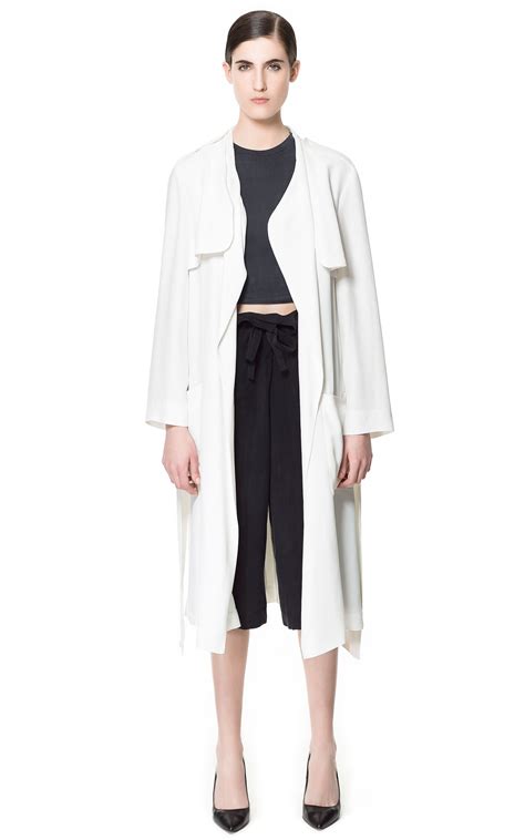 Zara Long Flowing Trench Coat In White Ecru Lyst