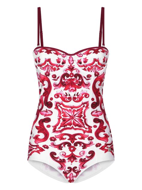 Dolce And Gabbana Maiolica Print One Piece Swimsuit White Farfetch