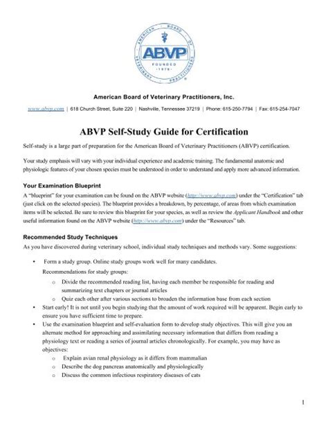 Abvp Self Study Guide For Certification American Animal Hospital