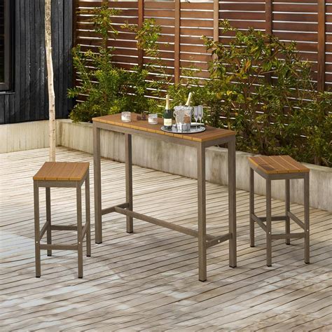 LUE BONA Humphrey 3 Piece 45 In Teak Alu Outdoor Patio Dining Set Pub