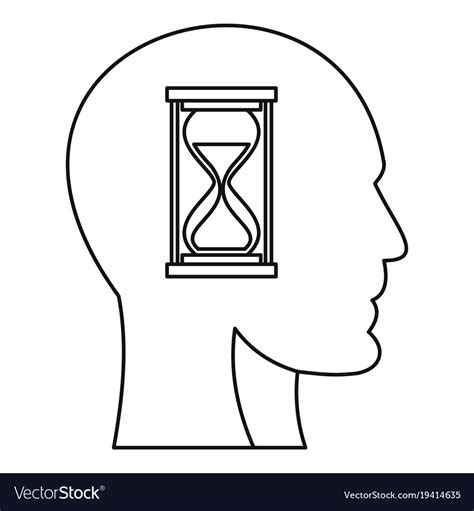 Hourglass Inside Human Head Icon Outline Style Vector Image