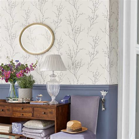 Pussy Willow By Laura Ashley Off White Steel Wallpaper Wallpaper Direct