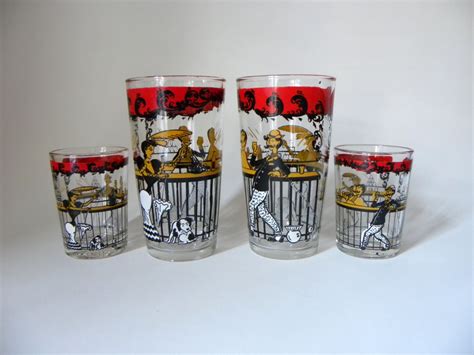 Vintage Hazel Atlas Gay Nineties Retro Bar Glasses Set Of Four Haute Juice