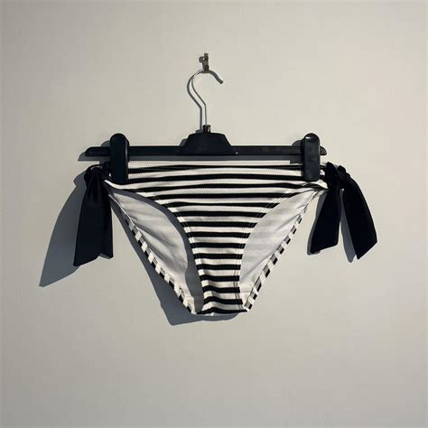 Black And White Striped Bikini Bottoms From Boux Depop