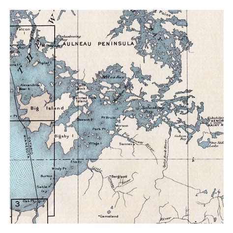 Hand Painted Map of Lake of the Woods, Boundary Waters, Minnesota, 1930 ...