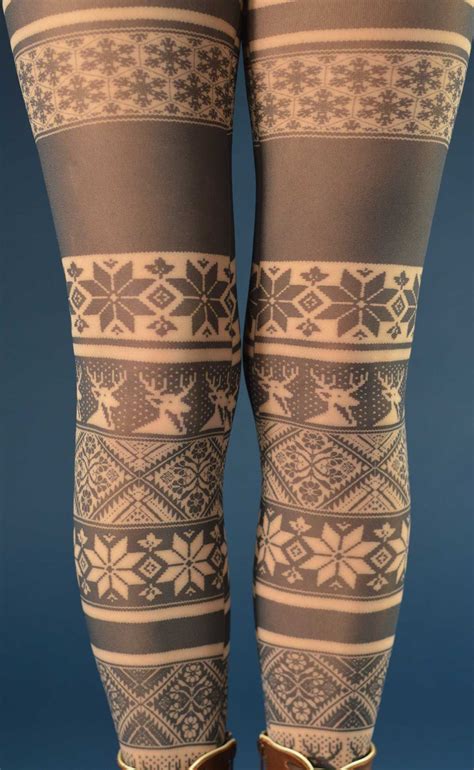 Fairisle Printed Tights Nude Womens Vintage Retro S S Style