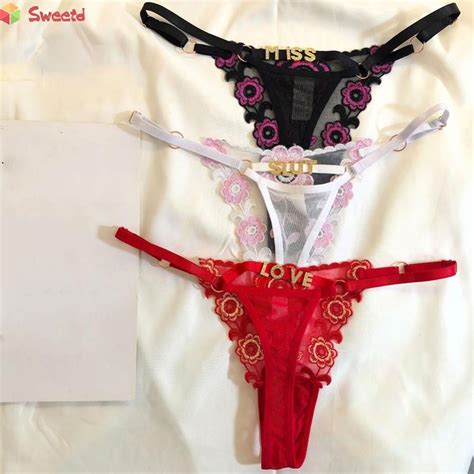 Lingerie Set Women S Sheer Lace Mesh Floral Thong With A Customizable Waist Size Shopee Singapore