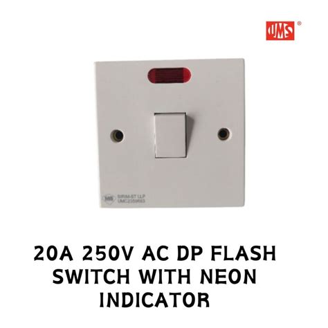 UMS 20A 250V AC DP Flush Switch With Neon Indicator Water Heater Switch