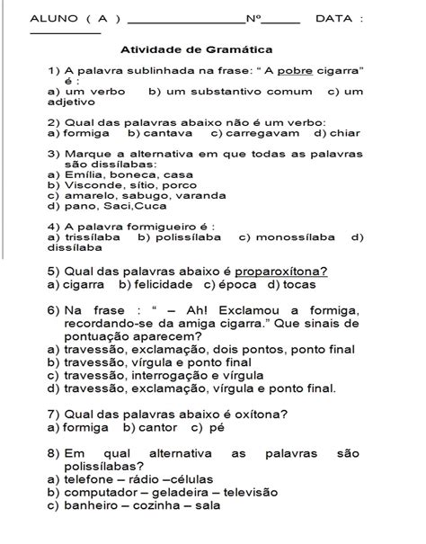 Atividades Gramatica 5 Ano