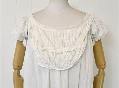 Antique S Edwardian Victorian White Cotton Lace Dress Lingerie Boudoir Nightgown Loungewear