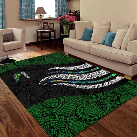 zealand maori silver fern green  black living room area rug tt