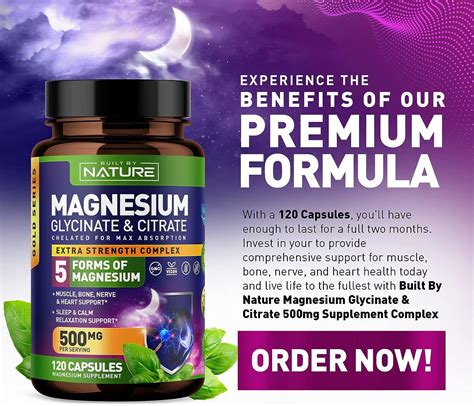 Chelated Magnesium Glycinate & Citrate Complex 500mg - 5 Forms ...
