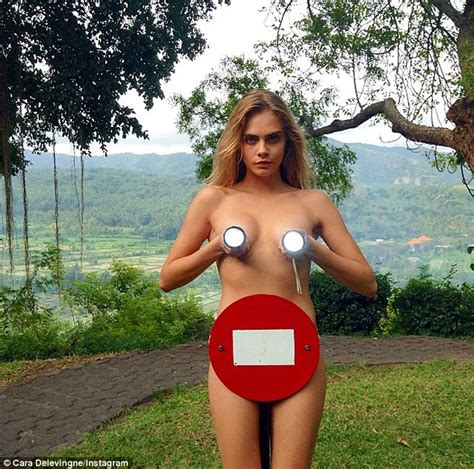 Cara Delevingne Poses Naked With Just Two Torches And A Road Sign Concealing Her Modesty Daily
