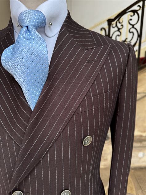 Brown Double Breasted Chalk Stripe Suit