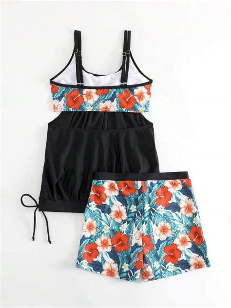 Tropical Print Drawstring Side Bikini Swimsuit Shein Usa