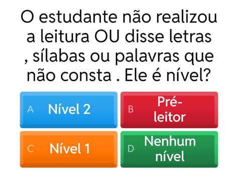 Pré Leitor Nível 3 E 4 - Perfil de cada nível leitor - Quiz