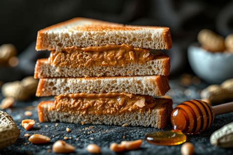 Premium Photo Peanut Butter Honey Sandwich On Dark Background