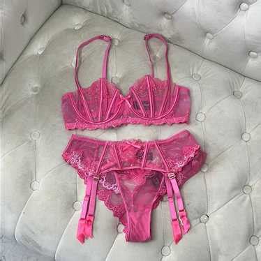 Honey Birdette Natalie Set Hot Pink Lace Lingerie 3 P Gem