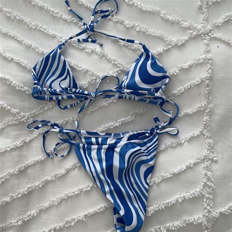 Blue And White Stopped Bikini Set With Removable Depop