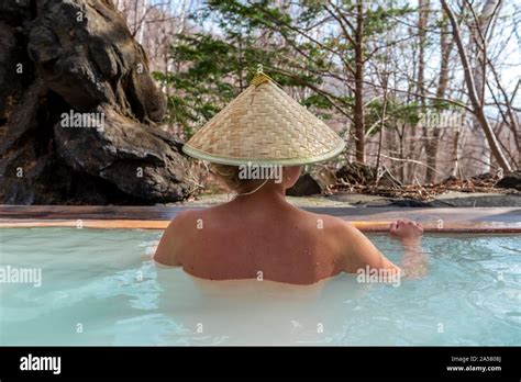 Woman Bathing In An Onsen Hot Thermal Spring Of A Guesthouse Matsumoto Japan Stock Photo Alamy