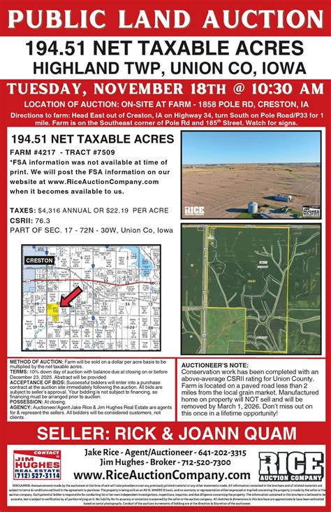 PUBLIC LAND AUCTION - UNION COUNTY, IOWA - Rice Auction CompanyRice