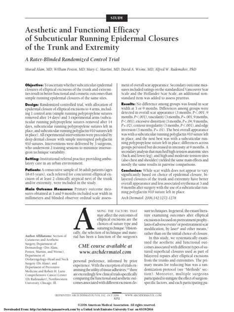 Aesthetic And Functional Efficacy Of Subcuticular Running Epidermal