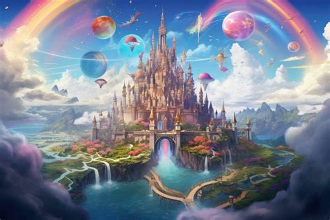 AI generated Fantasy landscape with fantasy castles and planets in the
