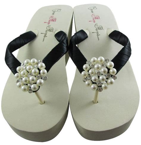 Pearl Bling Wedding Flip Flops Bridal Ivory Wedge Bride Flip Flops