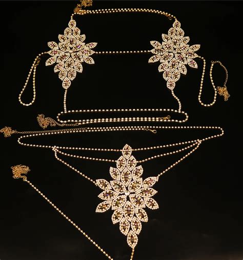 Rhinestone Crystal Harness Bra Pantie Thong Lingerie Set Shiny Bikini Sexy Body Chain Body