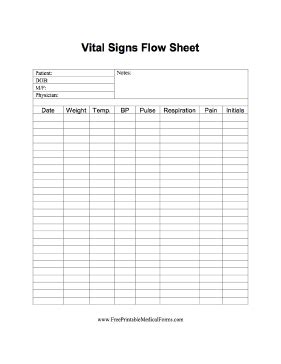 Printable Vital Signs Flow Sheet