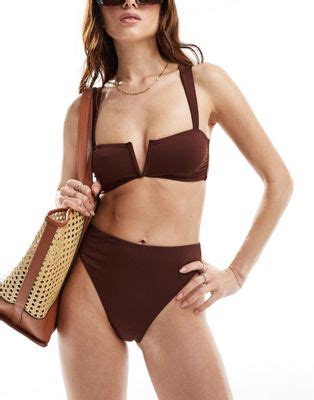 ASOS DESIGN Maya Mix Match Wire Detail Bikini Top In Chocolate Brown ASOS