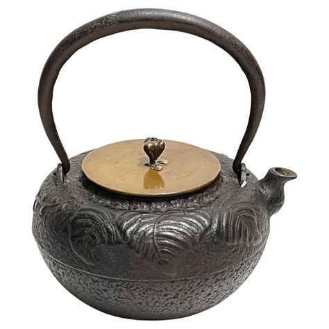 Japanese cast iron chagama 茶釜 teakettle and dome shaped bronze furo