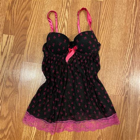 Womens Coquette Pink Baby Bow Lingerie Piece Satin Depop