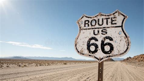 vintage route  sign  desert landscape stock illustration